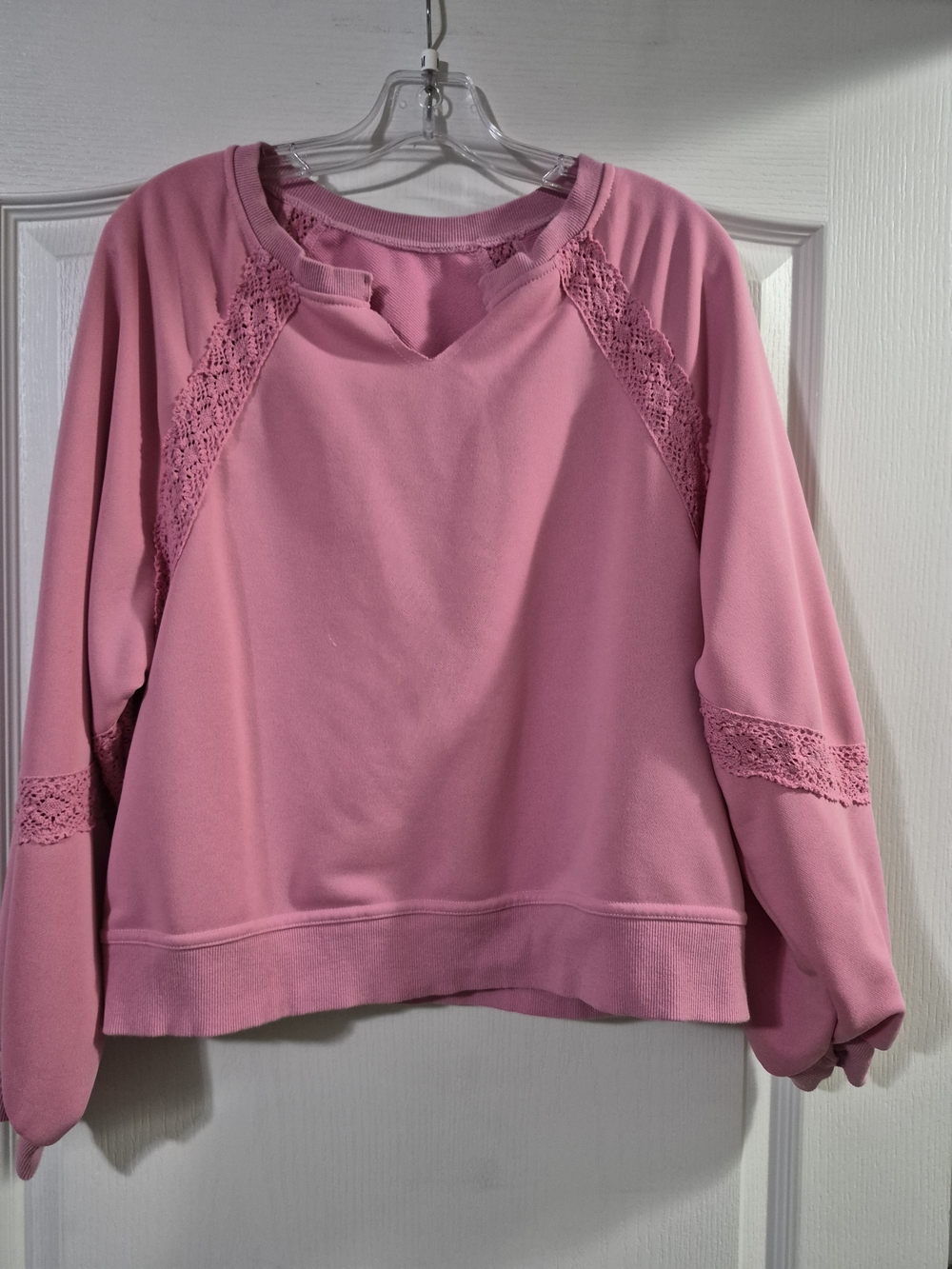 Amazon Women's Rose Pink Lace-Trim Pullover Sweatshirt